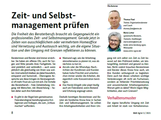 Artikel „Zeit- und Selbstmanagement prüfen“ aus der B&B Agrar